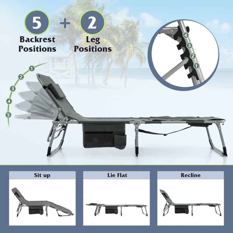 Gymax Outdoor Folding Chaise 5-Position Lounge Chair w/ Face Hole &