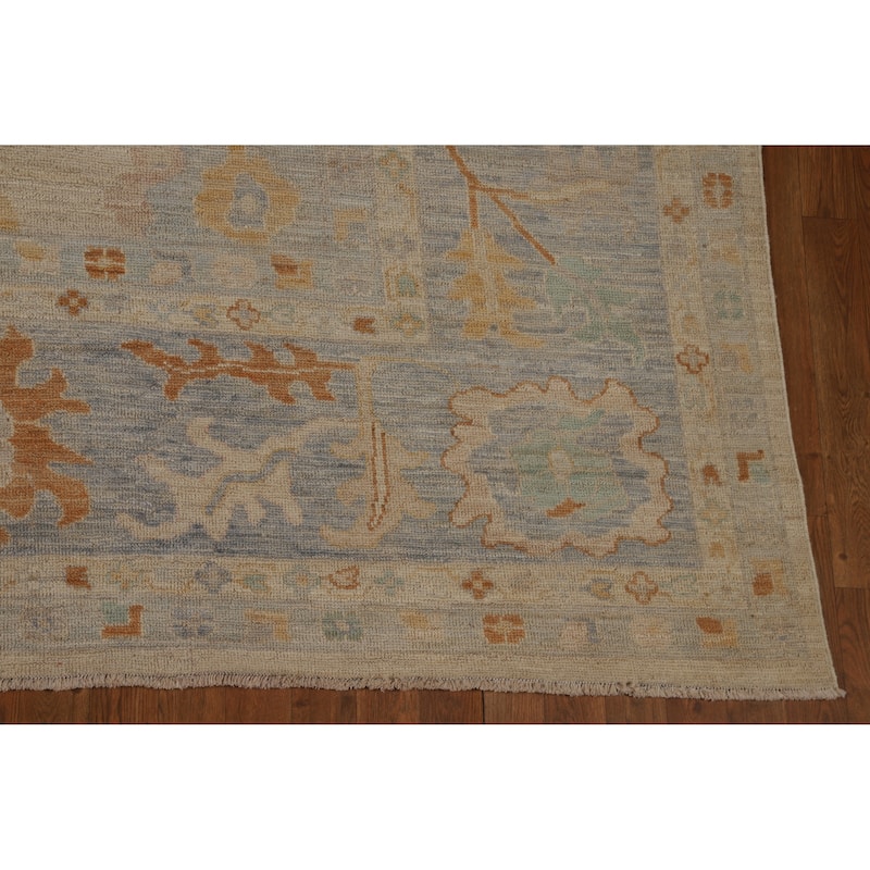 Hand Knotted Oriental 100% Wool Carpet Transitional All-Over Beige & Ivories Oushak Area Rug - 13' 8'' X 9' 10''