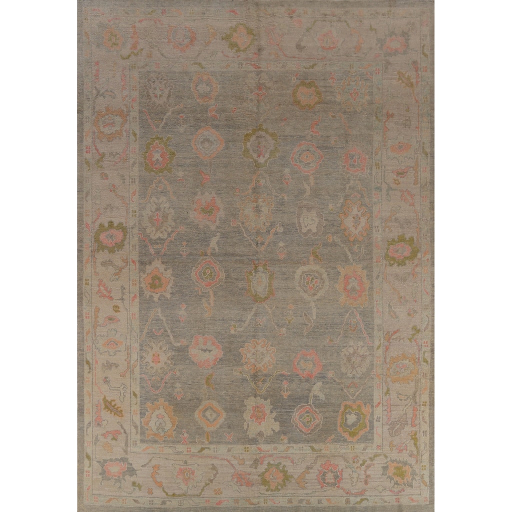 Hand Knotted Oriental 100% Wool Carpet Transitional All-Over Greys & Charcoal Oushak Area Rug - 11' 10'' X 8' 11''