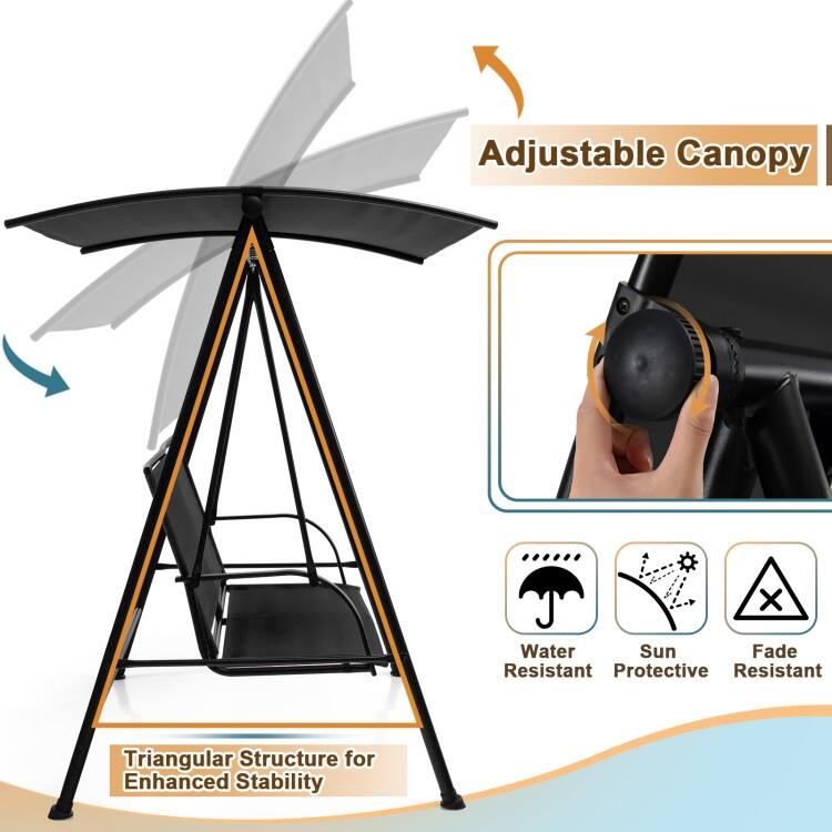 2-Seat Outdoor Canopy Swing with Comfortable Fabric Seat and Heavy-duty Metal Frame - 58" x 45" x 70"