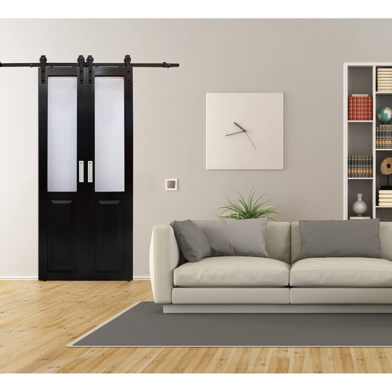 Millbrooke 36x84 Center Opening Vinyl Barn door kit Black with Frosted Panels
