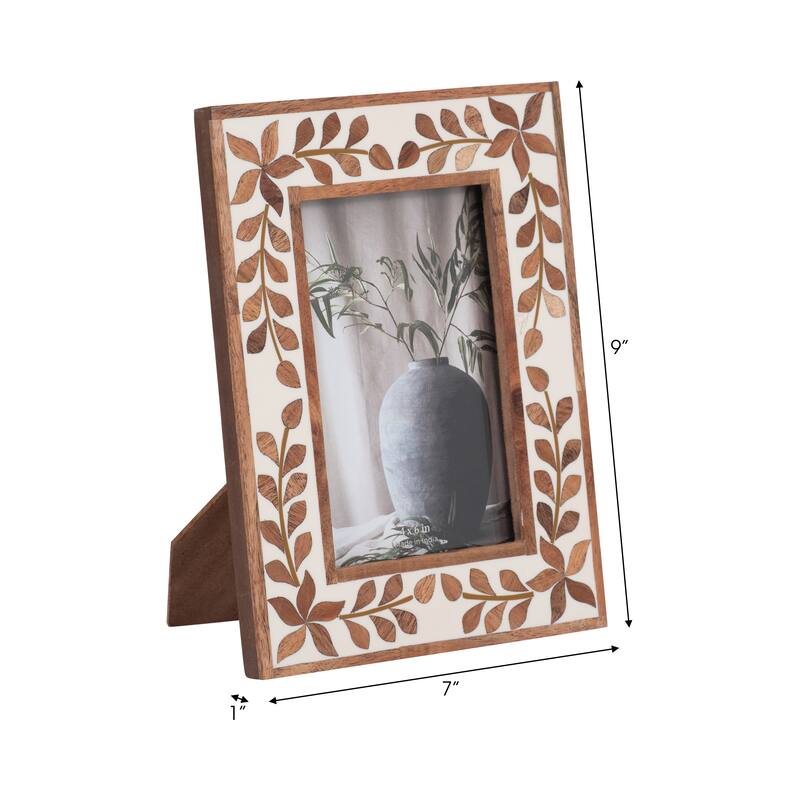 Sagebrook Home Wood Inlay Vine Photo Frame, Natural, Rectangle