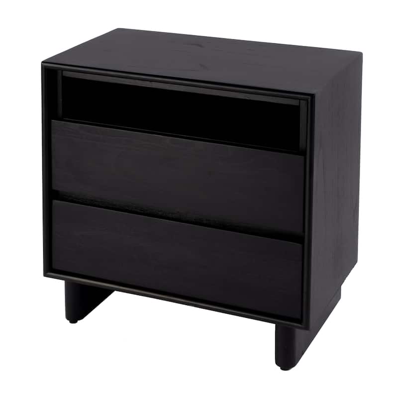 Halmstad 24 in. W Wood Panel 2 Drawer Nightstand with Soft-Closing Drawers - Black