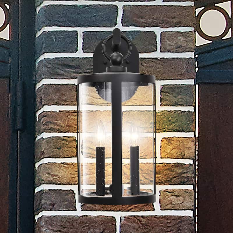 Broadstone 2 Light Medium Wall Lantern Matte Black with Clear Seeded Glass