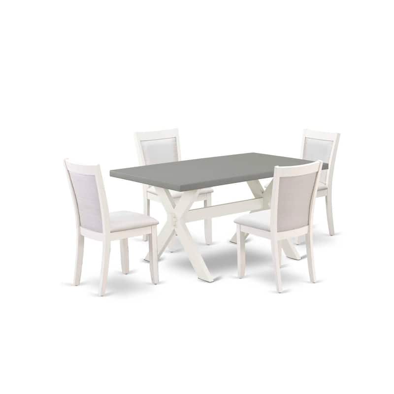 HomeStock 5-Piece Wire Brushed Linen White Finish Solid Wood Top Dining table with 4-Chairs