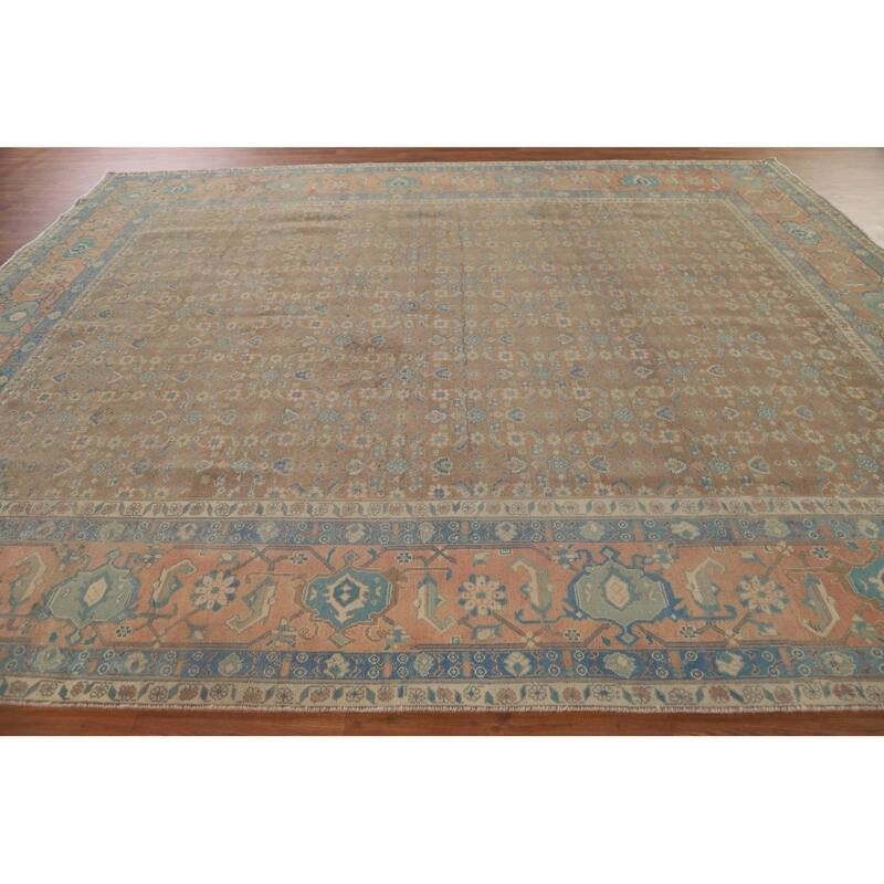 Distressed Tabriz Persian Antique Rug Living Room Handmade Wool Carpet - 9'8" x 11'11"