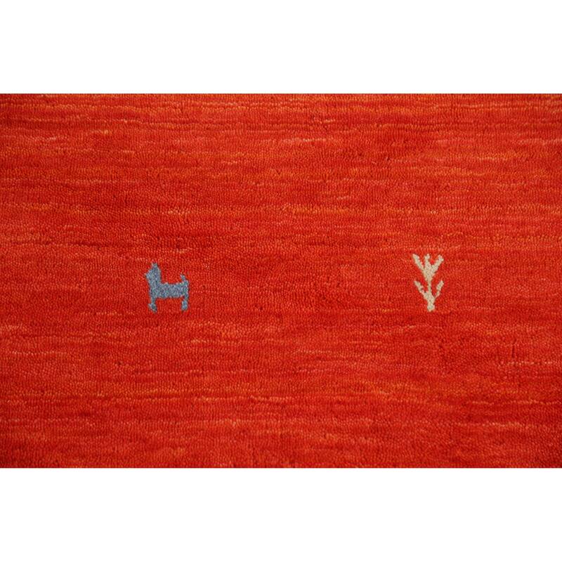 Hand Knotted Oriental 100% Wool Carpet Tribal Animal Pictorial Oranges & Rust Gabbeh Area Rug - 6' 6'' X 6' 6''