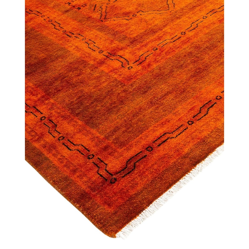 Overton Hand Knotted Wool Vintage Inspired Modern Contemporary Overdyed Orange Area Rug - 8' 1" x 10' 1"