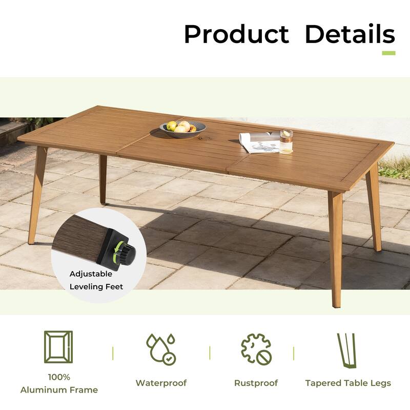 Riviera 9-Piece Brown Aluminum Patio Dining Set with Rectangular Table, 8 Swivel Dining Chairs and Light Gray Cushions