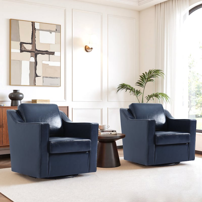 Modern Swivel Upholstered Armchair Accent chair Set of 2 - LEATHER NAVY
