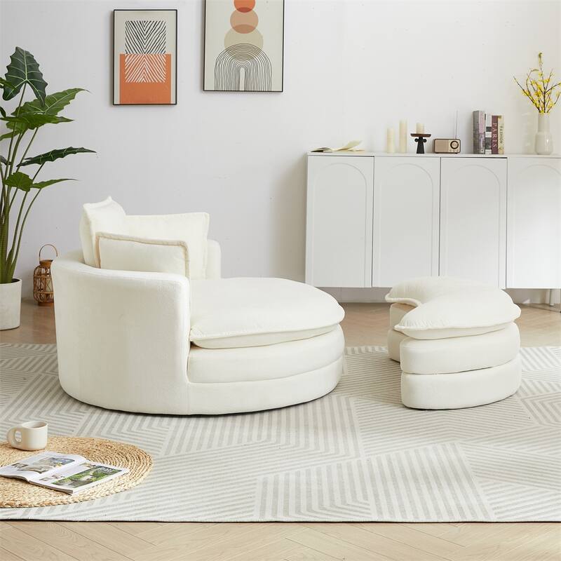 Modern Swivel Accent Barrel Chair with Storage Ottoman Chenille Fabric