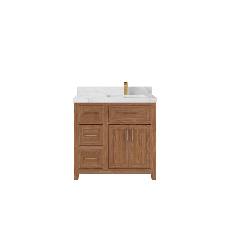 Willow Collections 36 in. W x 22 in. D Santa Monica Teak Right Offset Sink Bathroom Vanity with Countertop