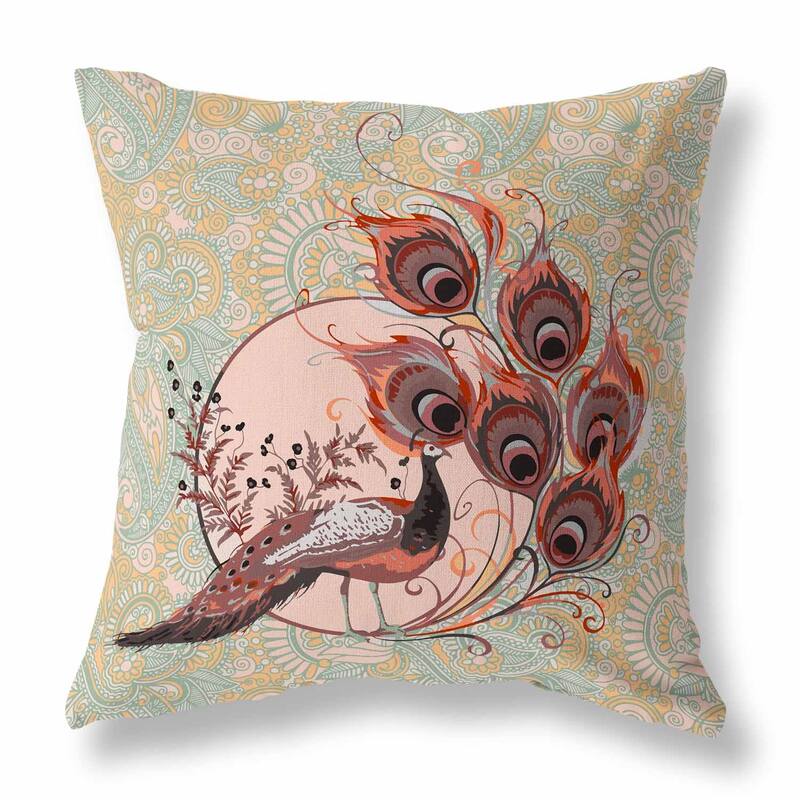 Cambridge And Blue Paisley Peacock Dreams Indoor/Outdoor Throw Pillow Zipper
