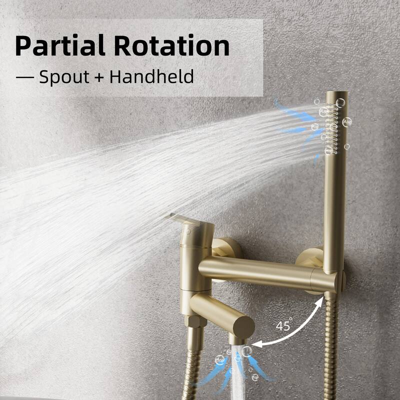 Modland Wall-Mounted Bathtub Faucet with Hand Shower, NSF Certified, 1.59GPM Flow, 90 Rotatable, Gold/Black