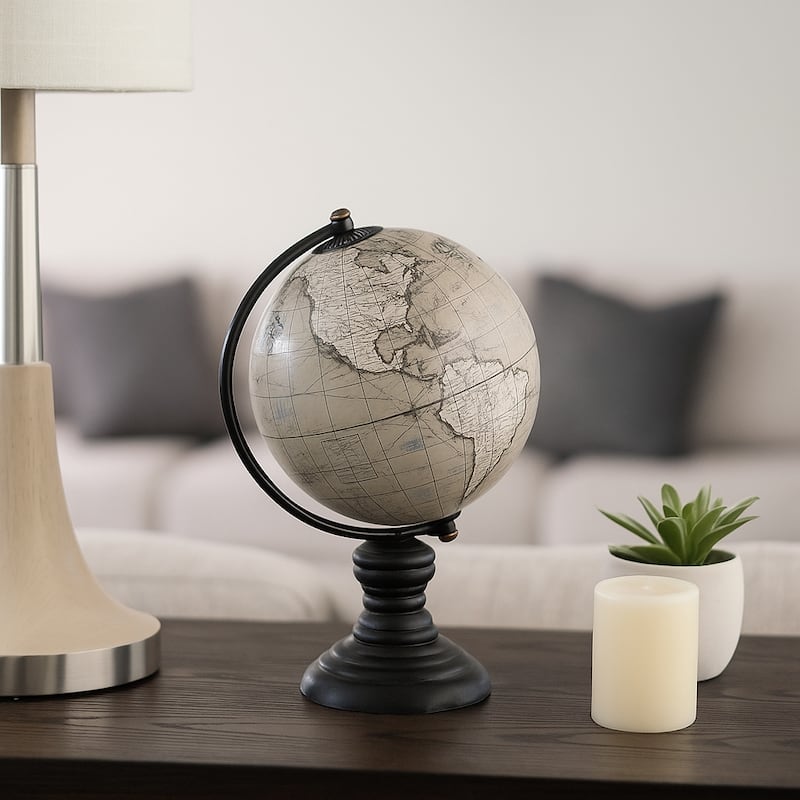 Wood Globe Classic Desk on Stand World Map Design - 7" Green/Black - 7.0" - Green - 7.0"