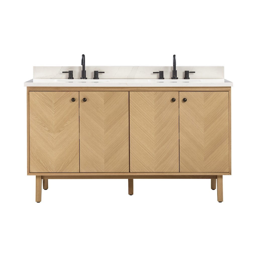 Avanity Adele 61 in. Vanity Combo in Natural Oak finish with Calacatta Quartz Top