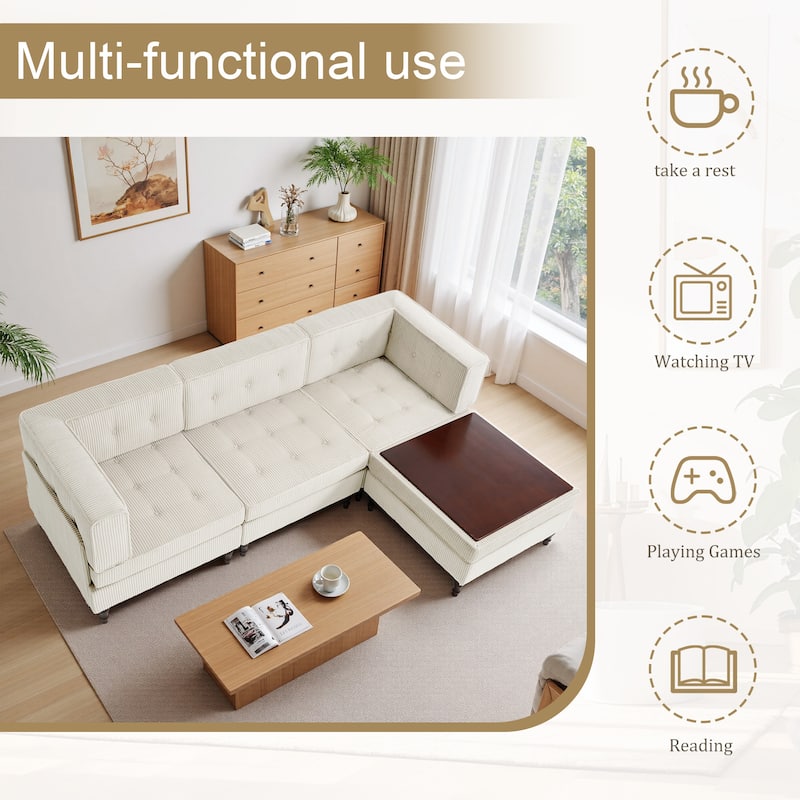 Oversized Sofa Corduroy Tufted Modular Sectional Set