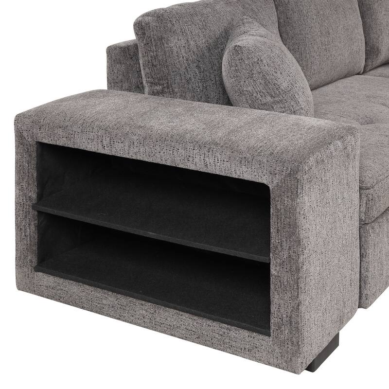 104" Modern L-Shape 3 Seat Reversible Sectional Couch, Pull Out Sleeper Sofa with Storage Chaise and 2 Stools