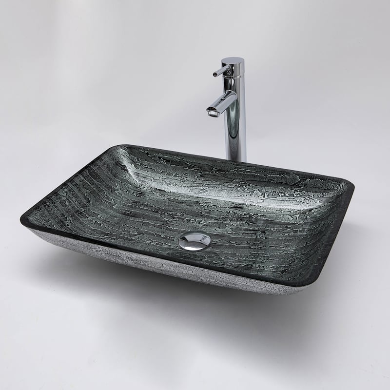 Vinnova Glass Rectangular Vessel Bathroom Sink without Faucet