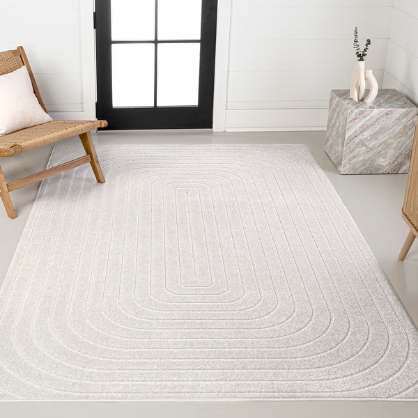 slide 2 of 26, JONATHAN Y Anders High-Low Modern Scandinavian Arch Stripe Monotone Ivory Indoor/Outdoor Rug