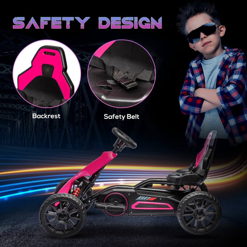 Kids Electric Go-Kart with EVA Wheels, Forward & Reverse, 1.9-3.1 Mph, Seat Belt, Backrest - For Ages 3-8