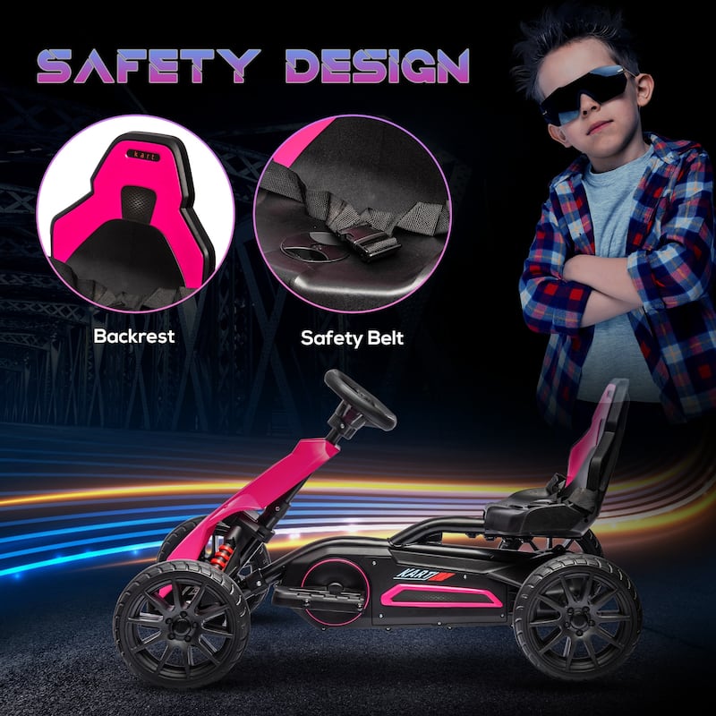 Pink Go Kart for Kids with Seat Belt and Backrest, Realistic Ride on Motor Vehicle Toy, Battery Powered Drifting Vehicle