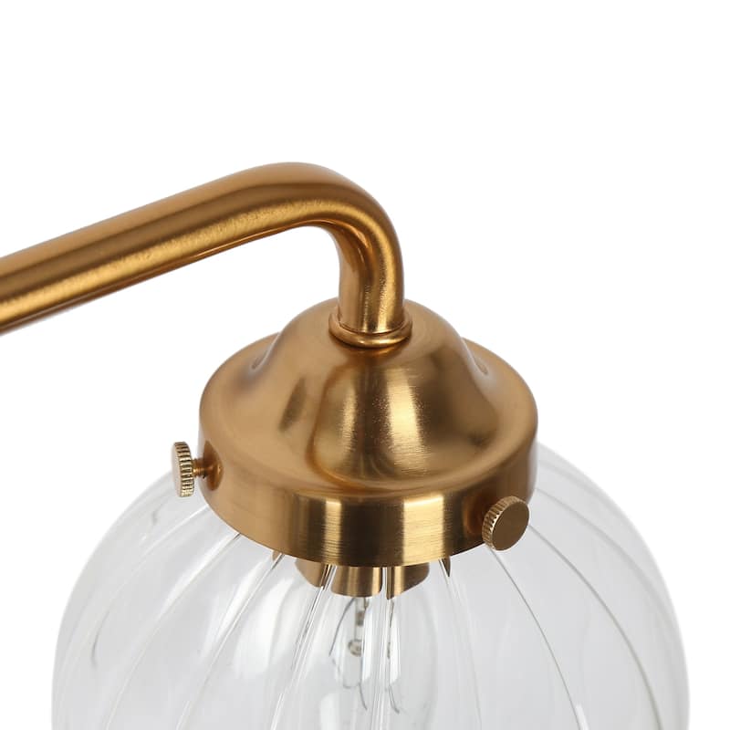 Modern 2-Light Black Gold Bathroom Vanity Light Ribbed Glass Wall Sconce