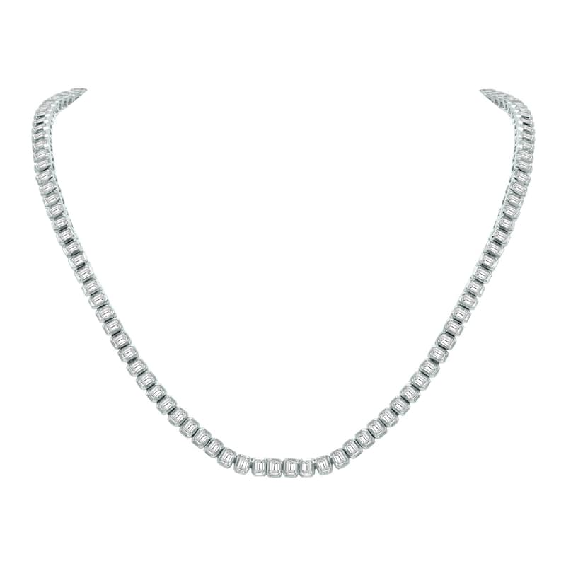 Marquee 10 Carat TW Emerald Cut Lab Grown Diamond Bezel Set Necklace in 14K White Gold