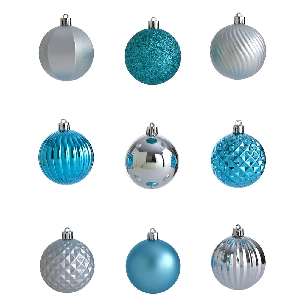101ct Silver & Blue Shatterproof 3-Finish Christmas Ball Ornaments 2"