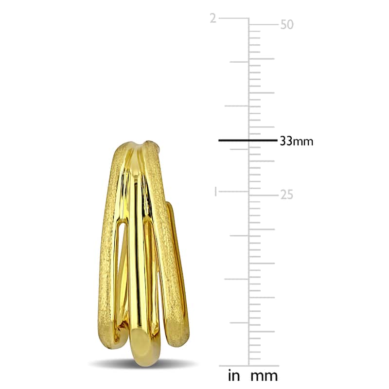 Miadora 33mm Triple Row Satin Polished Finish Square Hoop Earrings in 14K Yellow Gold