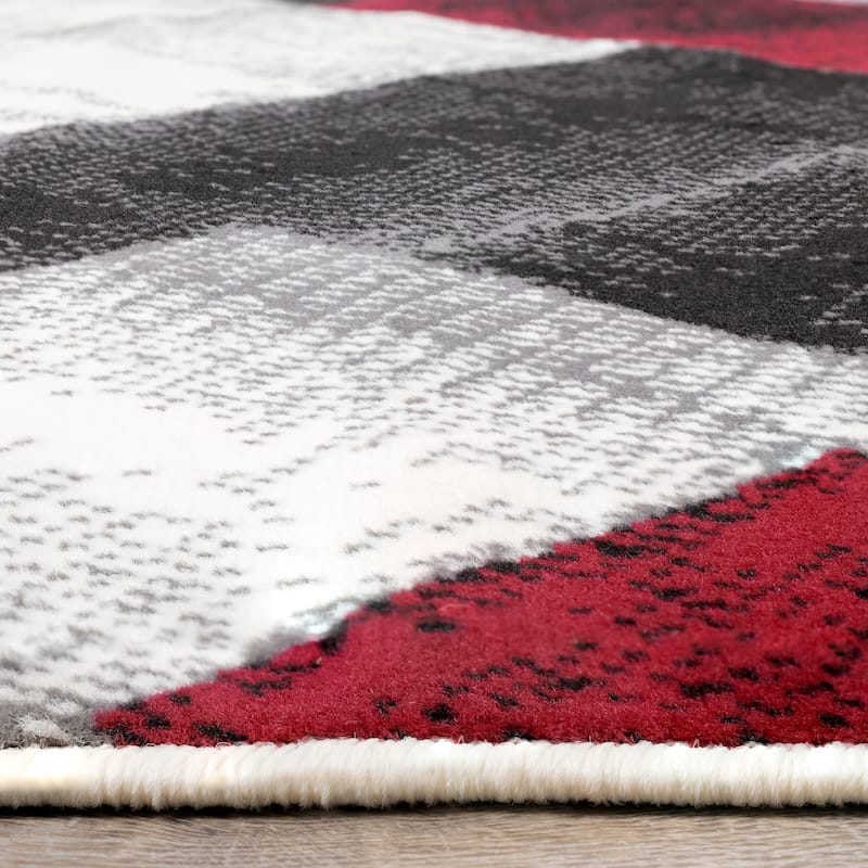 Florence Collection - Grey/Red Rectangles Area Rug - 4'7" x 6'7"