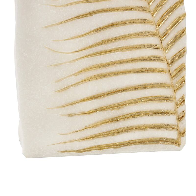 Polystone Leaf Decorative Vase with Gold Leaf Imprint - White - Roche River Decor