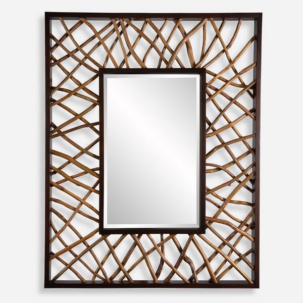 slide 2 of 6, Teak Branch Beveled Rectangular Wall Mirror - 56" - Walnut Brown