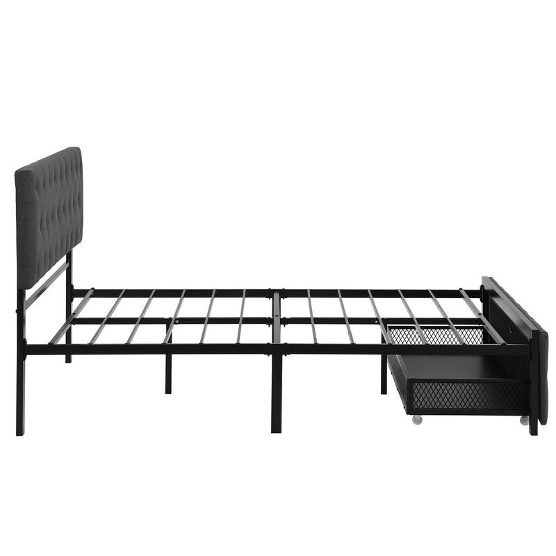 Storage Bed Metal Platform Bed with a Big Drawer