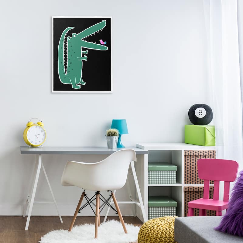 Stupell Alligator & Bird on Black Framed Giclee Art Design By Carla Daly