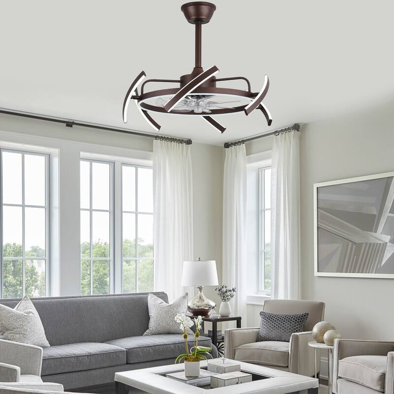 Oaks Aura DeClue 24in. 6 DIY-Shape Smart Ceiling Fan with Light,Cyberpunk Futuristic 6-Speed Quiet Ceiling Fan w/ Remote