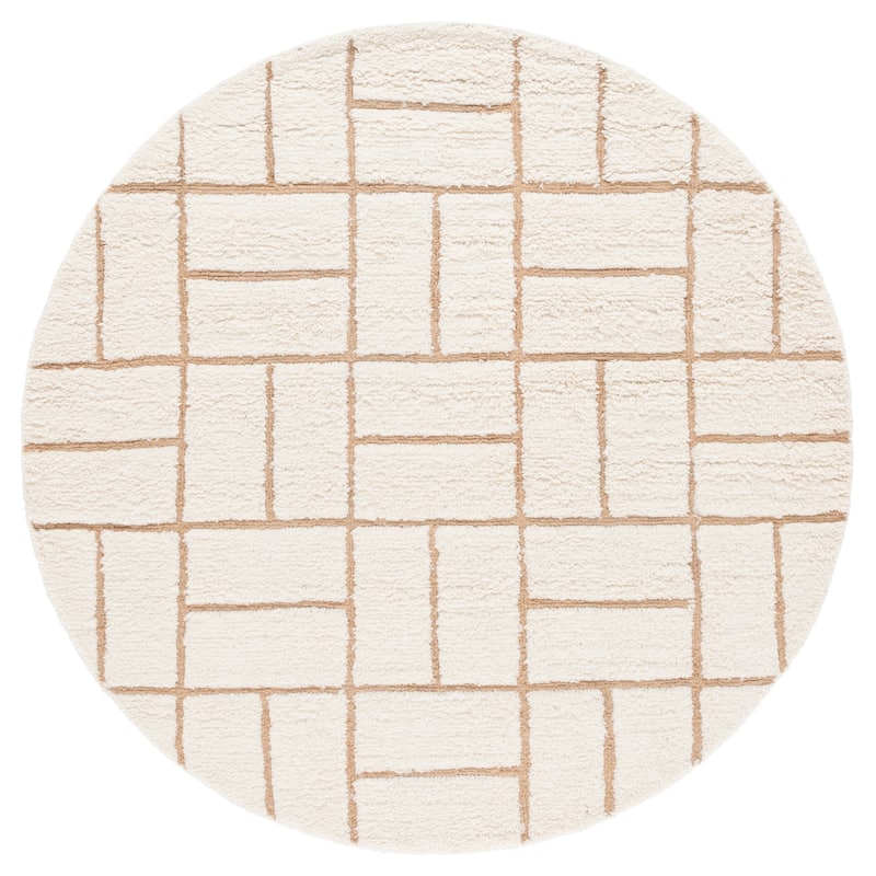 SAFAVIEH Hand-Woven Casablanca Deneen Shag Wool Rug - 6' Round - Natural/Ivory