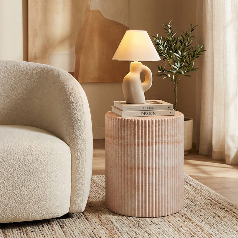 Studio London Maru Travertine Effect Side Table for Indoor and Outdoor - 18.1'' H X 11'' W X 15.8'' D