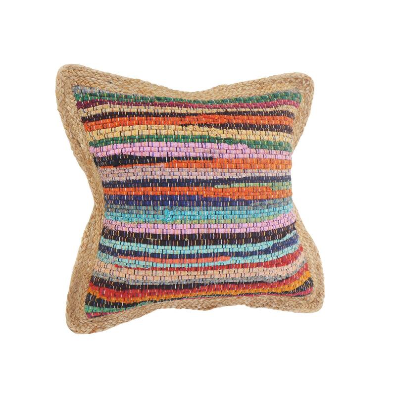 20" Tan and Pink Chindi Geometric Square Throw Pillow
