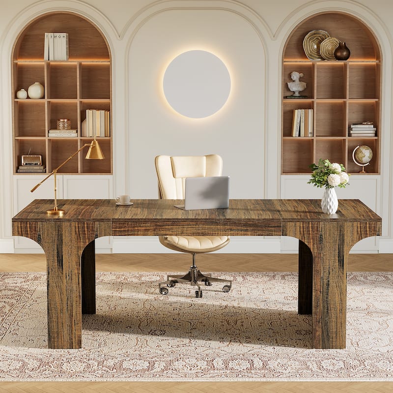 70.9" Executive Desk, Large Wood Computer Office Desk, Writing Table Business Workspace Home Office Accent Desk