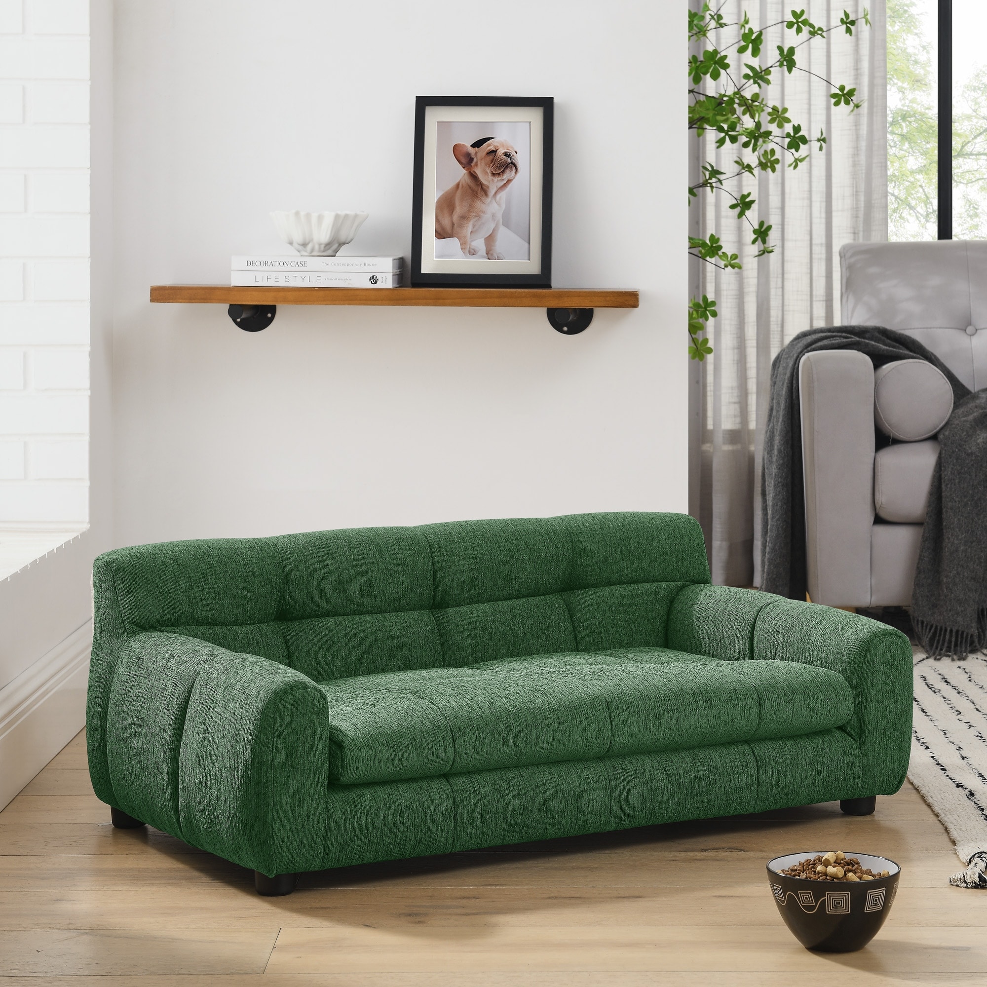 Roomfitters Medium Size Modern Upholstered Pet Sofa Elevated Dog Bed Couch with Padded Seating and Sturdy Frame