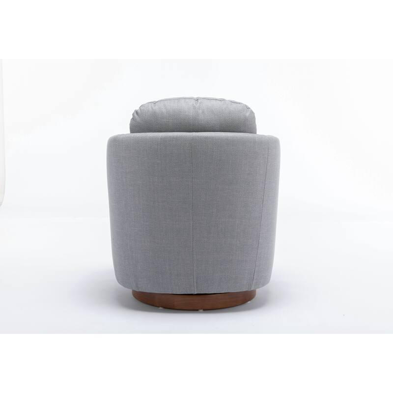 Fabric Swivel Accent Chair With Soild Wood Round Brown Base Leg