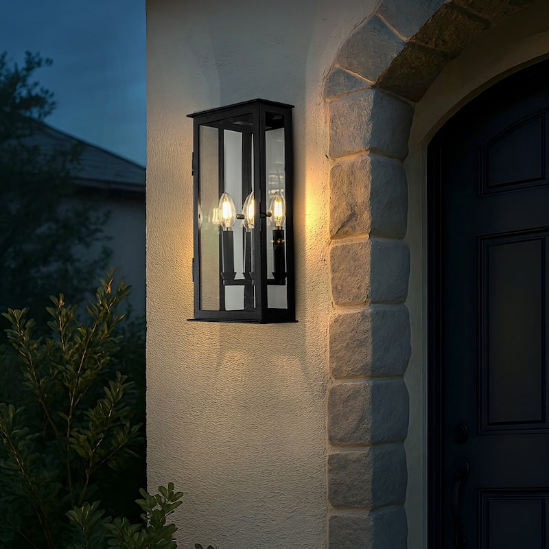 Modern Matte Black Outdoor Wall Light with Dusk-to-Dawn Sensor Simplicity Exterior Wall Sconce with Glass Shade for Porch Garden