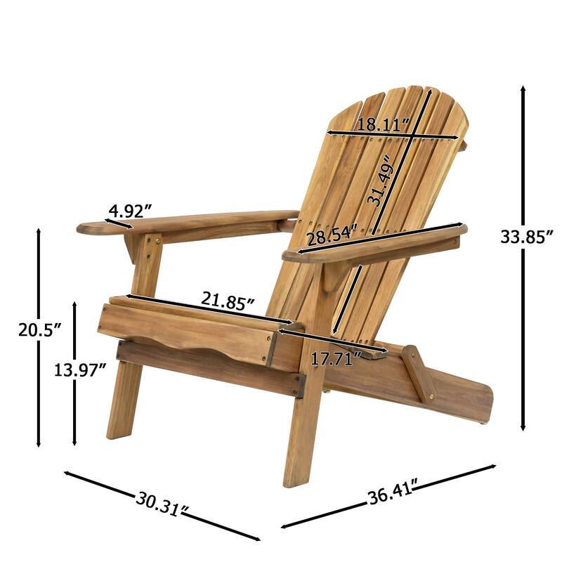 Roomfitters Folding Adirondack Chair Outdoor Wooden Lounge Furniture with Wide Armrests and Slatted Back Teak