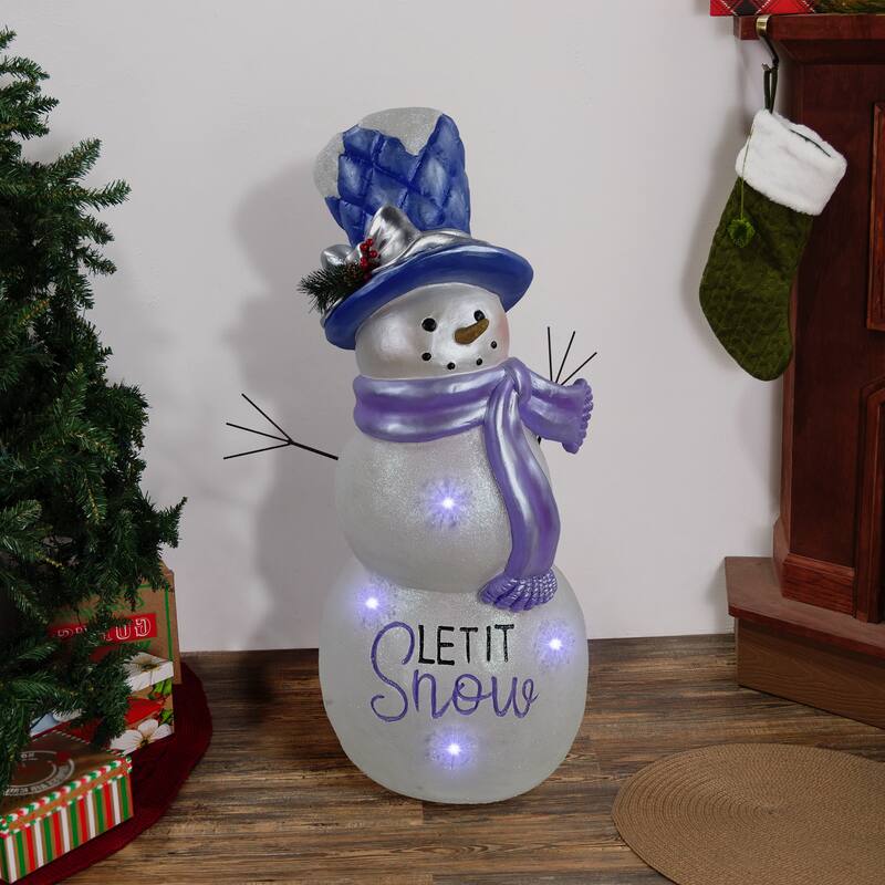 Lavender Winter "Let It Snow" Snowman Statue w/Fading LED -LG - 37" H