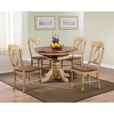 Extendable Dining Set 5 Piece - 42" Round/60" Oval Table & 6 Chairs - Coastal Style