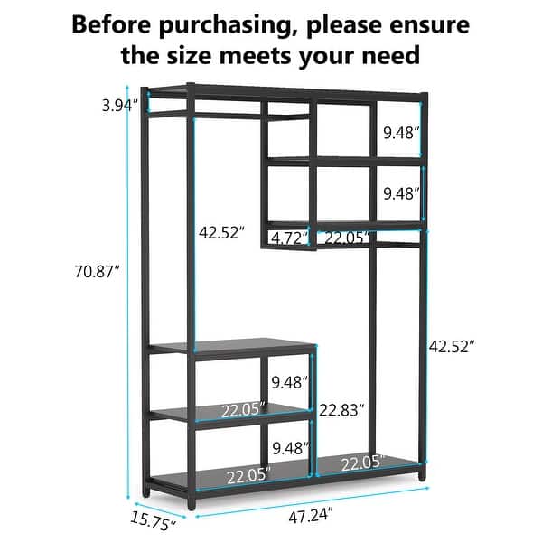 dimension image slide 3 of 3, Free-Standing Closet Organizer Double Hanging Rod Clothes Garment Racks