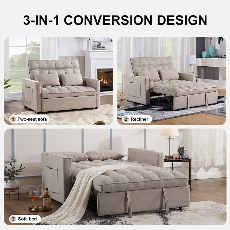Modern 76.5" Length Pull Out Tufted Convertible Loveseat Upholstery Reclining Sleeper Sofa Bed