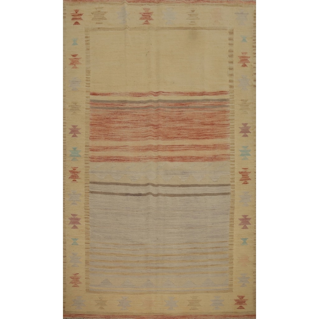 Hand Woven Oriental 100% Wool Carpet Southwestern Tribal Multi-Colored Kilim Area Rug - 6' 9'' X 4' 9''