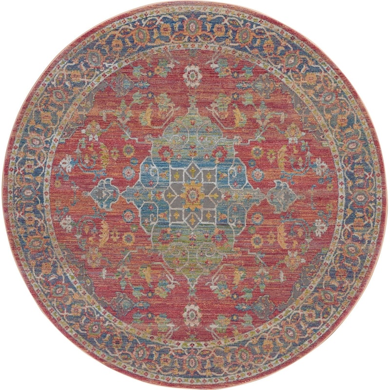 Fekor Power Loomed Distressed Geometric Floral Traditional Non Skid Area Rug By HomeRoots - 72' X '72' X '0.5
